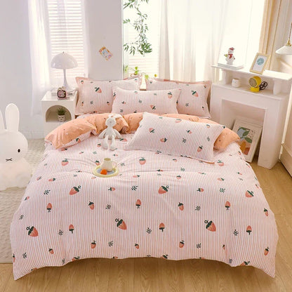 Adorable Strawberry Dreams Reversible Kawaii Bedding Set 🍓✨ Soft Cotton Duvet Cover with Pillowcases