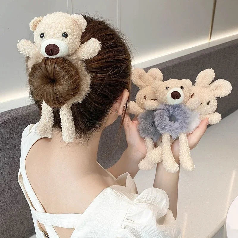 🐾 Adorable Plush Ponytail Headband - Cute Cartoon Animal Hair Ties for Kids! 🌟
