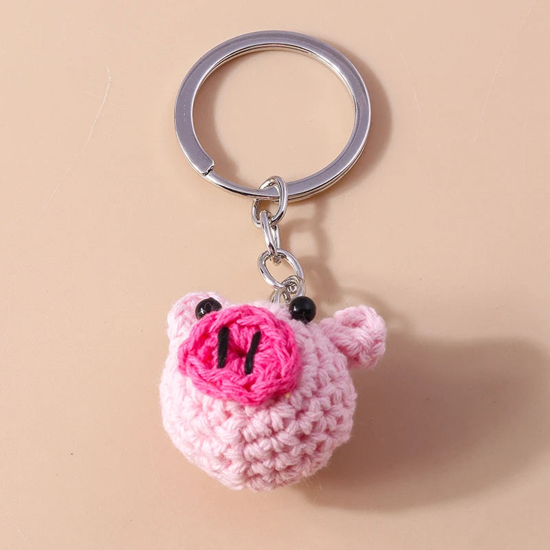 Playful Handmade Knitted Pig Dog Keyrings for Gifts 🐷🐶