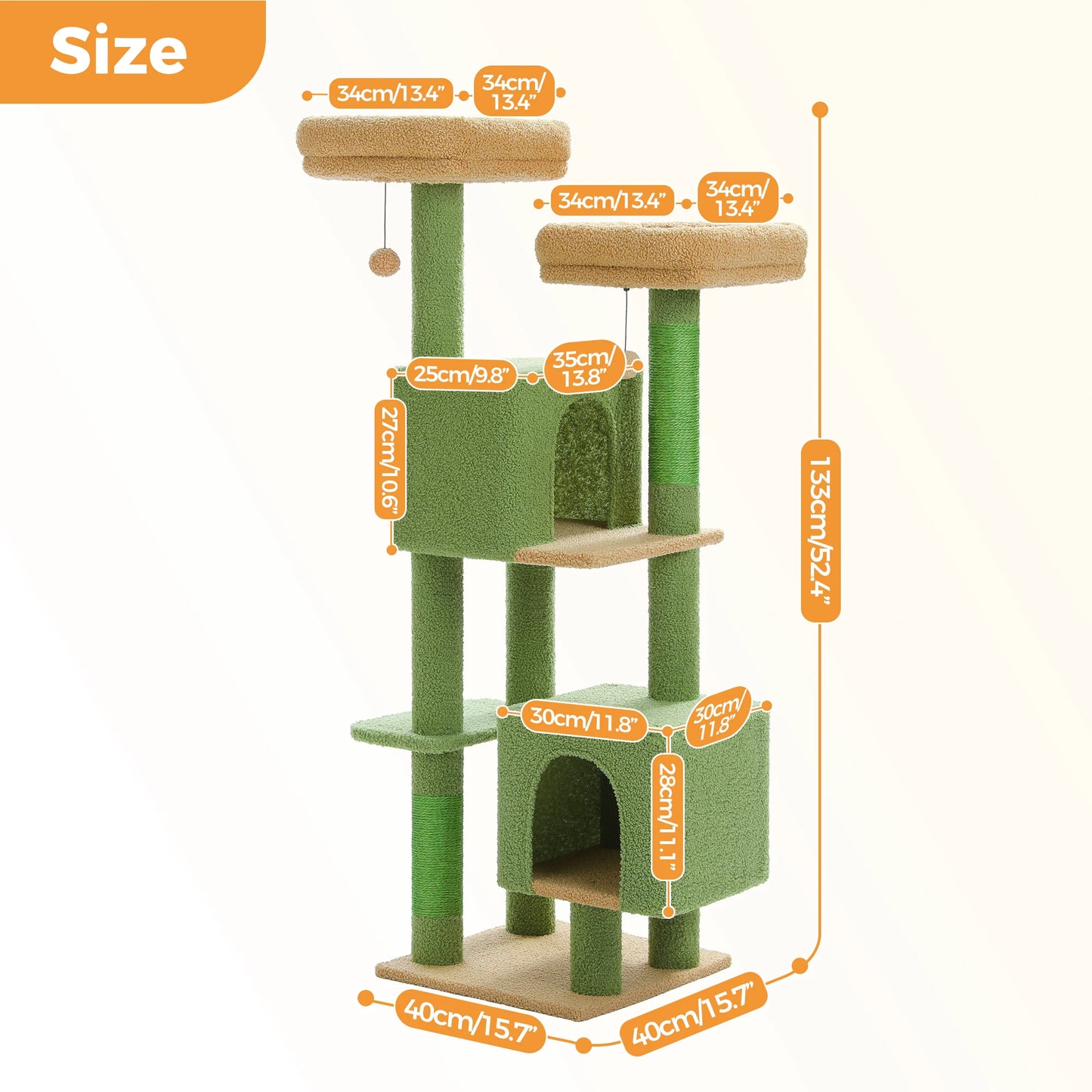 Cactus Cat Tower 133cm Indoor Cat Tree With 2 Perches 2 Condos 🐱🌵