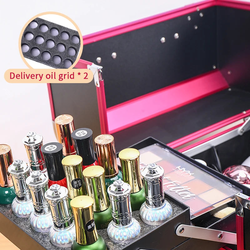 Kawaii Makeup Train Case 🎀✨ | Adjustable 4-Tray Organizer with Lockable Compartments 💖💄