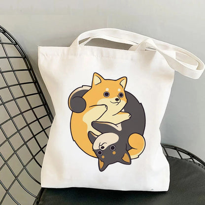 Shiba Inu Delight 🐶✨ Adorable Canvas Tote for Fun-filled Adventures! 🎉💖 - Pixie Quill