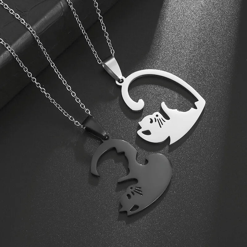 Kawaii Cat Couple Love Necklace 🐾💕 | Trendy Stainless Steel BFF Pendant Jewelry Gift for Friends & Lovers!