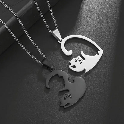 Kawaii Cat Couple Love Necklace 🐾💕 | Trendy Stainless Steel BFF Pendant Jewelry Gift for Friends & Lovers!