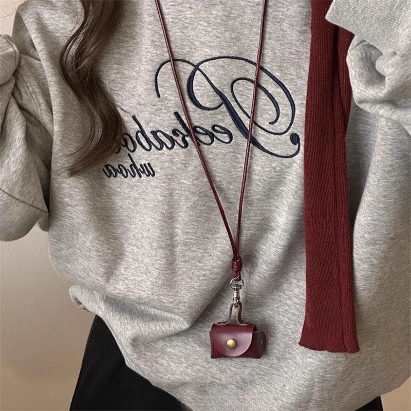 Retro Cute Leather Pendant Necklace With Long Chain For Women Gift 💖