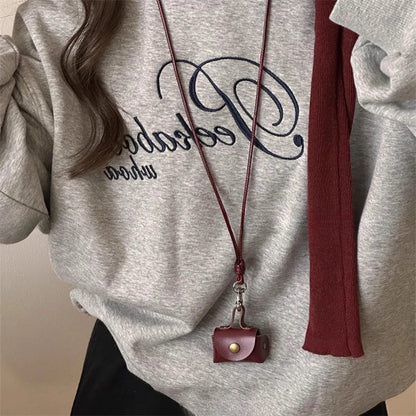 Retro Cute Leather Pendant Necklace With Long Chain For Women Gift 💖