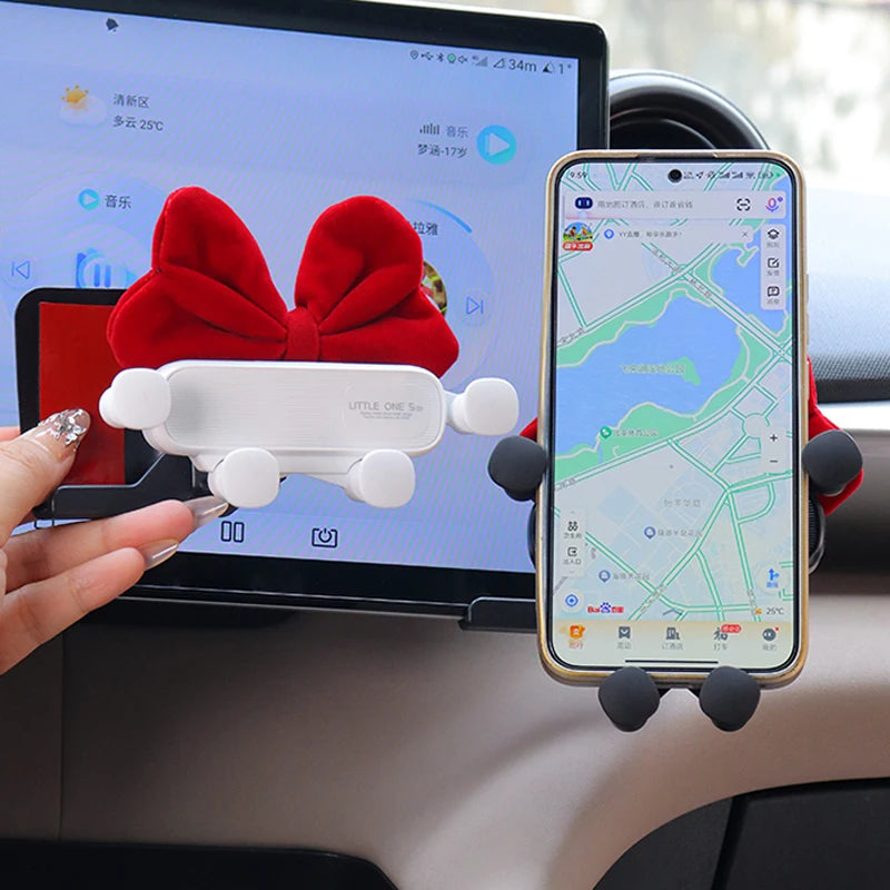 Kawaii Cartoon Red Bow Gravity Car Phone Holder 🚗💕 | Cute Air Vent Mount for 4.0-6.0" Phones 🌟📱