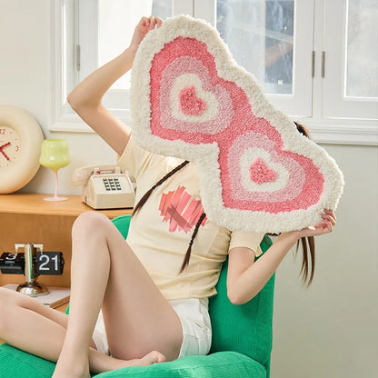 Kawaii Heart-Shaped Pink Tufted Bathmat 🛁💖 Soft Bedroom & Living Room Rug | Aesthetic Home Decor 🏡✨