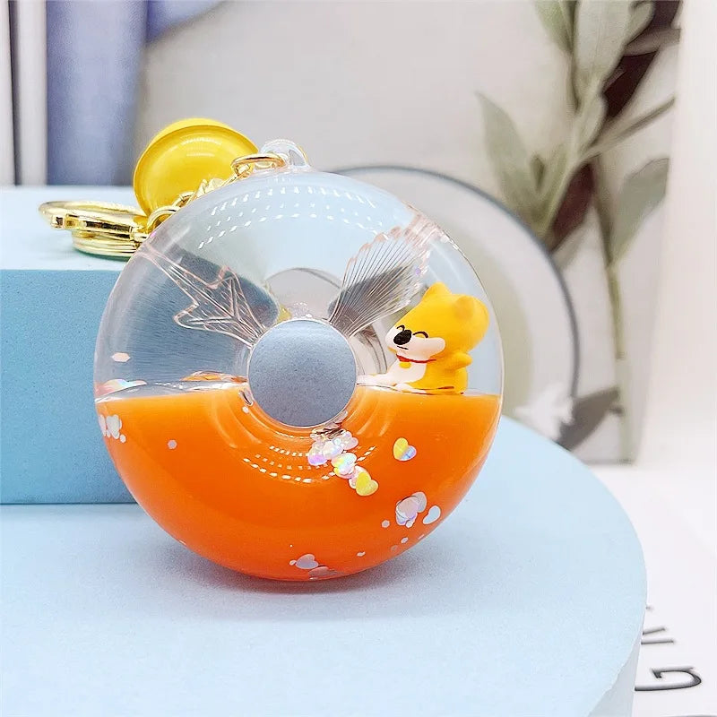 Kawaii Shiba Inu Donut Keychain 🍩✨ - Adorable Floating Bottle Pendant for Couples & Bag Charm! 💖
