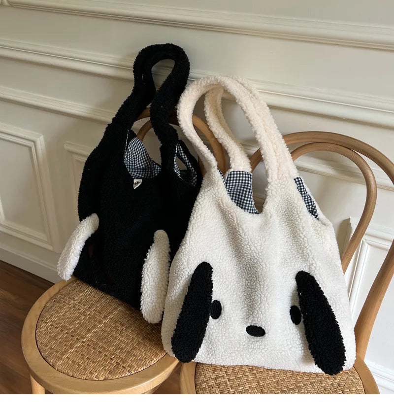 Kawaii Big Ears Plush Tote Bag 🐾✨ Soft Faux Fur Shoulder Bag for Women - Adorable Large Capacity Shopper!