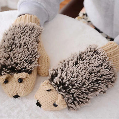 Whimsical Hedgehog All Finger Knit Gloves for Women with Cute Cartoon Charm 🧶🦔