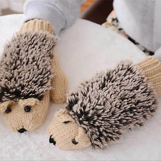 Whimsical Hedgehog All Finger Knit Gloves for Women with Cute Cartoon Charm 🧶🦔