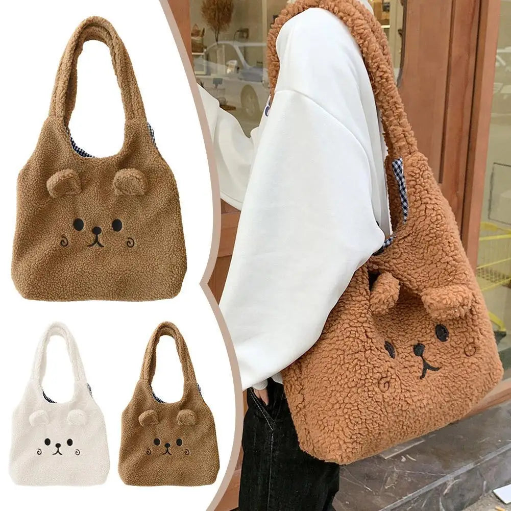 Kawaii Plush Cartoon Tote Bag 🐾✨ Cute Shoulder Bag for School & Shopping 🎒💕