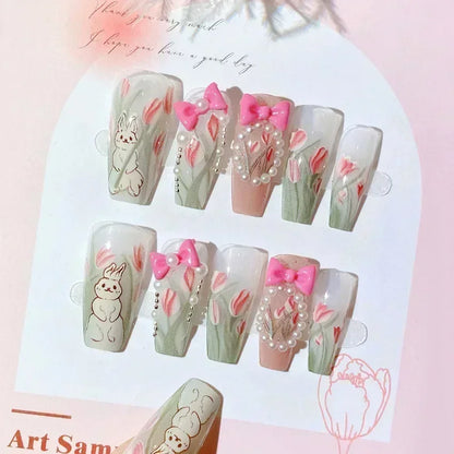 Kawaii Butterfly Dreams 🌸✨ 24pcs Press-On Fake Nails Set with Glue - Adorable Acrylic Tips for Stylish Girls 💖🦋