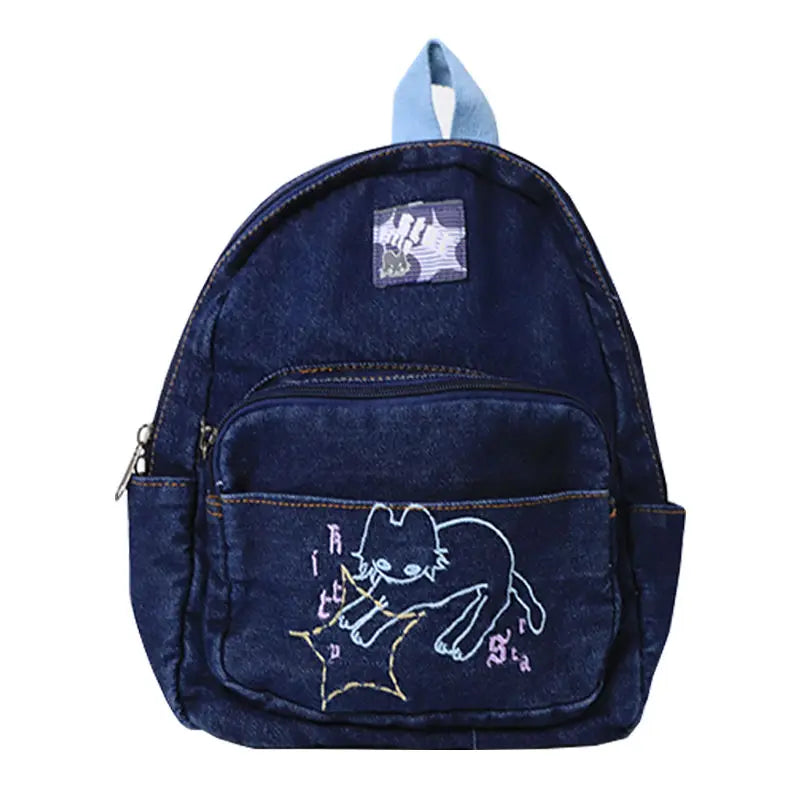 🎀 Adorable Denim Cat Backpack 🐾✨ Cute & Funky Schoolbag for Trendy Students! 🎒