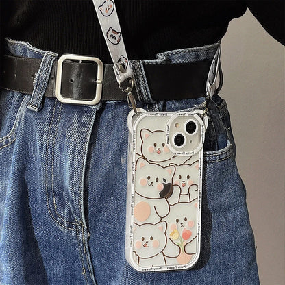 🐻✨ Adorable Bear Phone Case with Lanyard for iPhone 14/13/12/11 Pro Max & More! 🐾💕