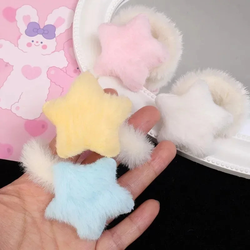 Kawaii Winter Furry Star Hair Ties 🌟✨ Cute Plush Scrunchies for Girls & Women - Colorful, Fashionable Fur Hair Bands! 🎀
