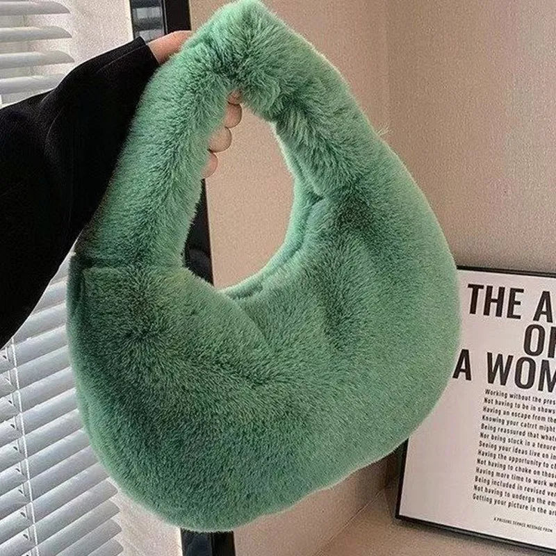 Kawaii Plush Half Moon Clutch 🐾✨ | Stylish Furry Coin Purse for Trendy Ladies! 👜💖