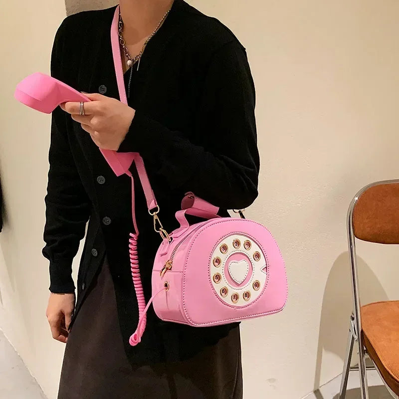 Kawaii Phone Bag 🎀 | Cute Telephone Shaped Crossbody Purse for Stylish Women 💖 | Adorable PU Leather Handbag for School & Shopping👜✨