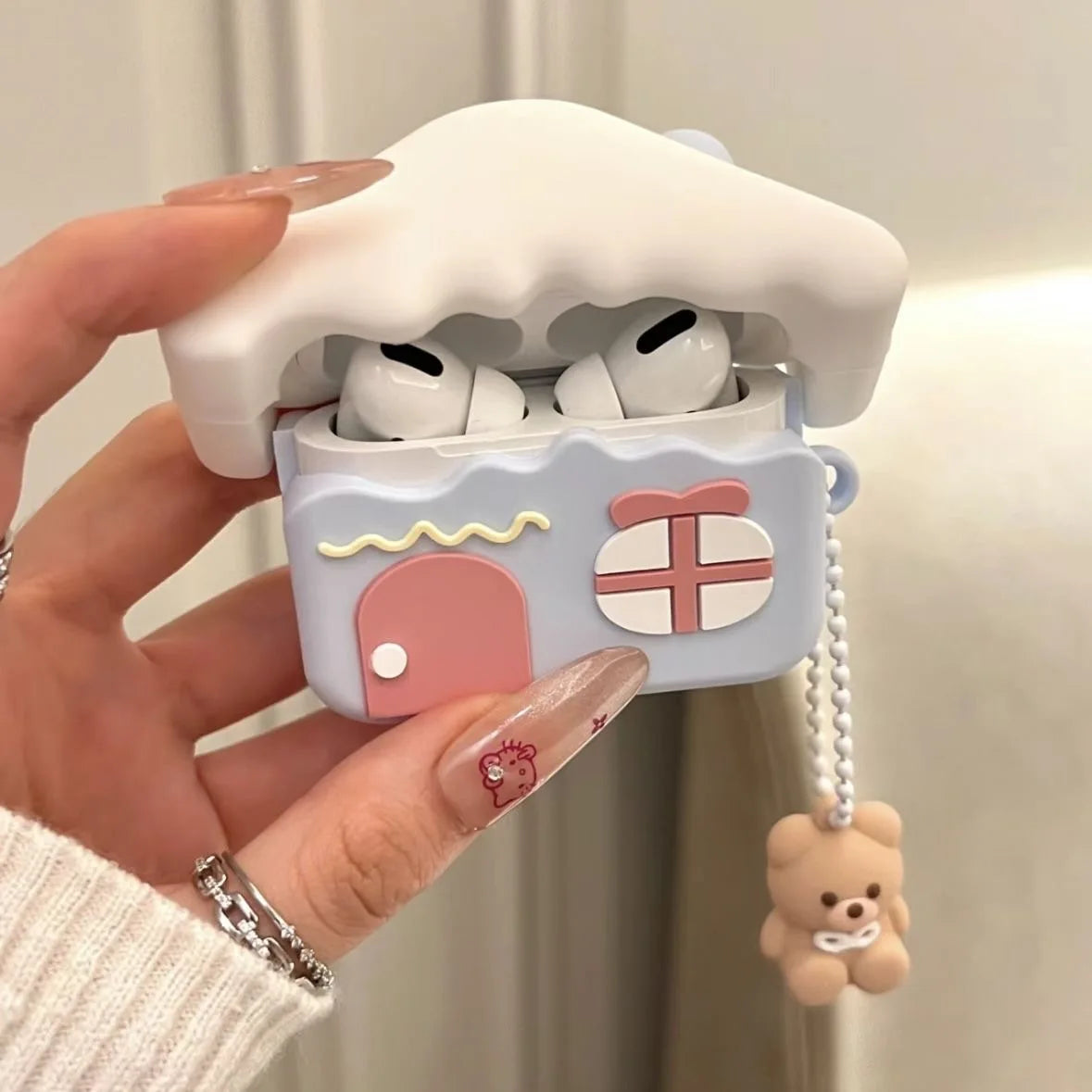 Adorable Bear Snow House AirPods Pro Case ❄️🐻 Fun & Protective Silicone Cover for Bluetooth Earbuds! 🎧✨ - Pixie Quill