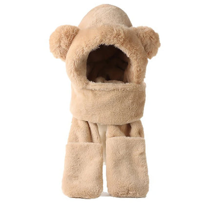Cozy Winter Bear Ear Hooded Cap Scarf Gloves 3 In 1 Set 🐻❄️🧤