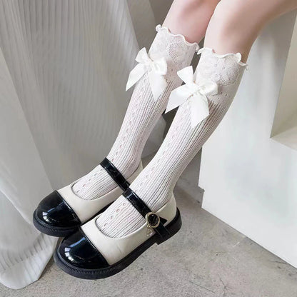 Kave Black Japanese Style Lolita Knee High Socks For Women With Delicate Lace Bow Detail 🧦🎀 Sweet And Playful Look