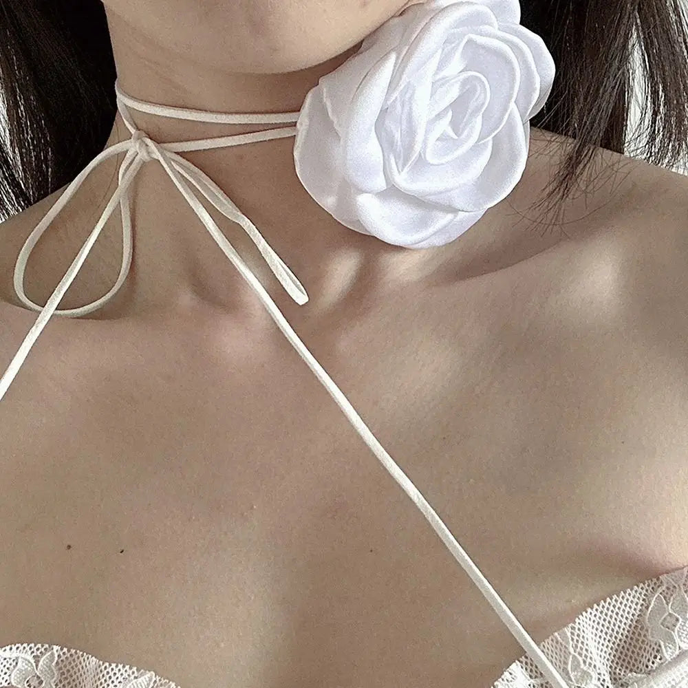 Kawaii Long Rose Flower Choker 🌹✨ | Adjustable Romantic Necklace for Sweet Style 🌸💖