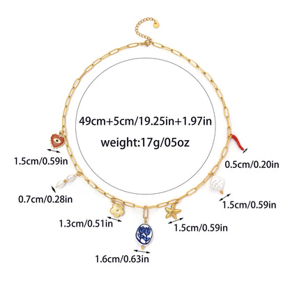 Enchanting Tulip Ceramic Pendant Necklace With Pearl Eye Flower Starfish Charm In Stainless Steel Women Jewelry 💎🌷🐚