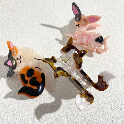 Retro Leopard Cat Acetate Hair Claw Clip For Thick Hair Cute Floral Barrette 🐾✨