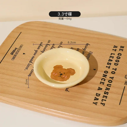 Kawaii Bear Ceramic Ramen Bowl 🍜🐻 - Adorable Yellow Soup & Salad Dish! 🌼