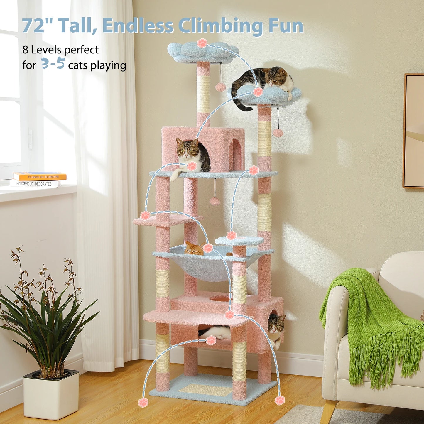 🌟 Cuddle Castle: 184cm Cat Adventure Tower with Cozy Hammocks & Scratching Fun! 🐾🏰