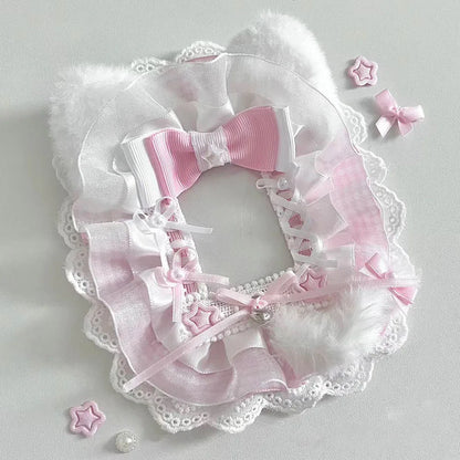 Kpop Idol Photo Holder Poker Storage Decor with Lace and Ribbon Plush Ears Cute Photocard Top Loader