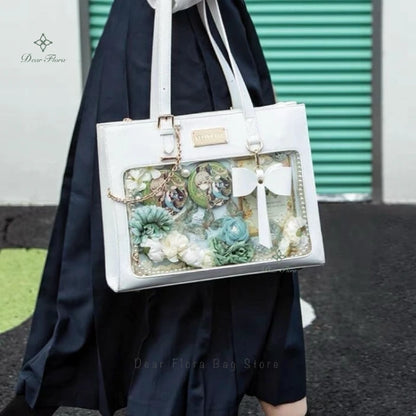 Kawaii Bow Ita Bag 🎀 | Cute Transparent Tote & Crossbody Handbag for Sweet Girls 🌟 | DIY Badge Display 💖