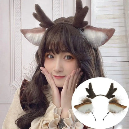 Plush Deer Antler Headband Cosplay Hair Accessory Lolita Party Wear 🎀🦌