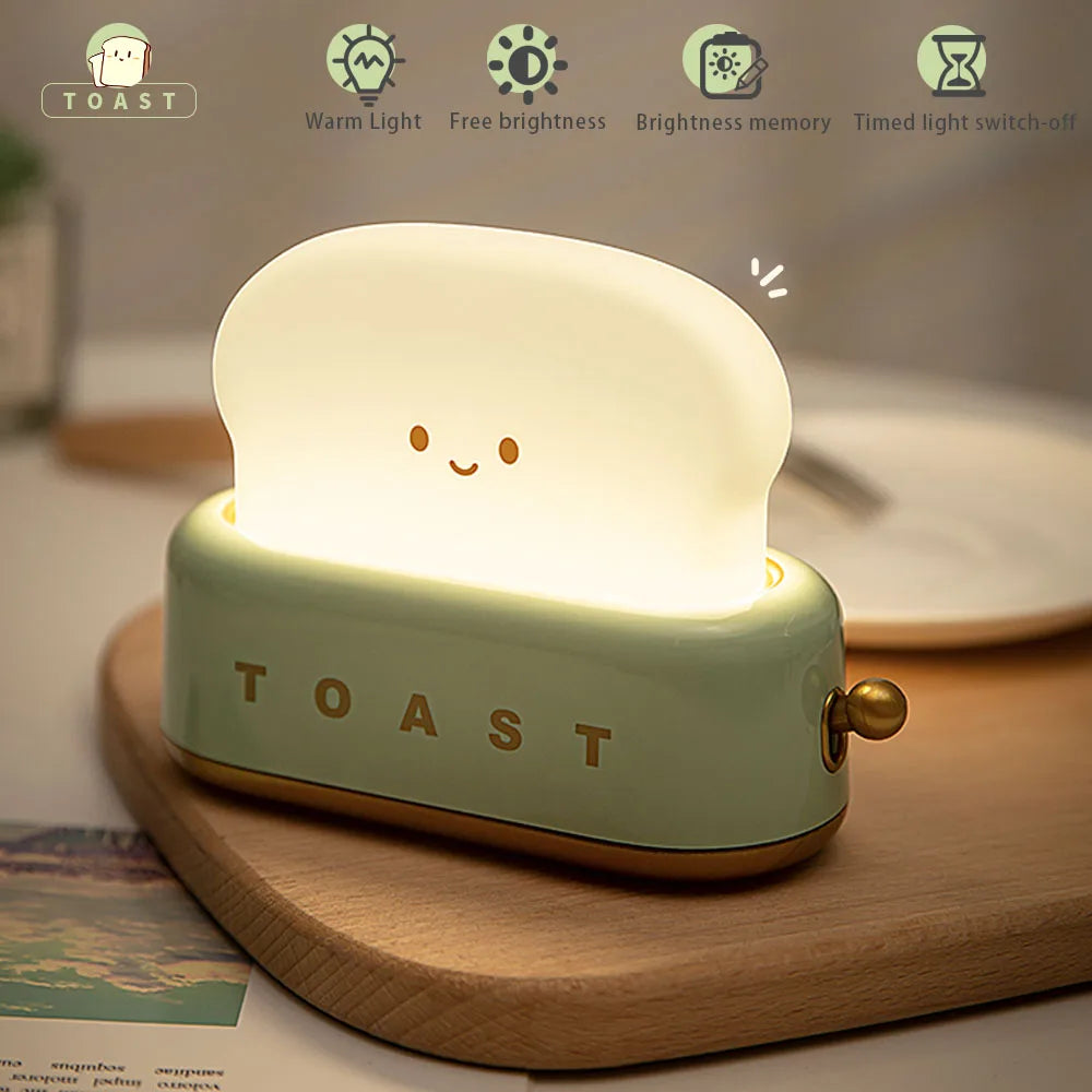 🍞 Adorable Toasty LED Night Light | Fun Bread Table Lamp with Timer 🌙✨ - Pixie Quill