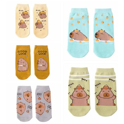 Kawaii Capybara Cotton Ankle Socks 🐾✨ Fun Summer Hosiery for Women - 5 Pairs!