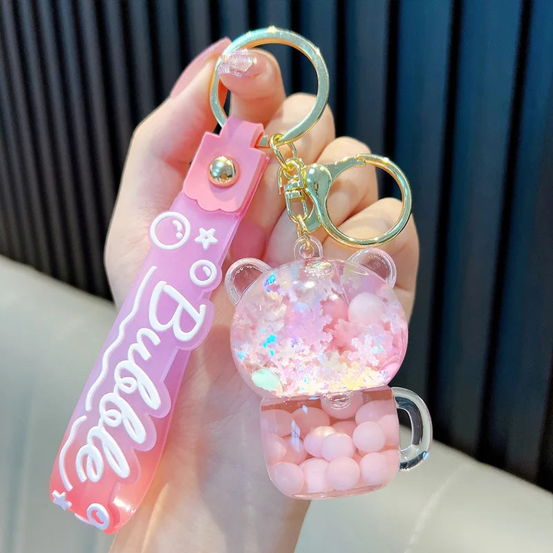 🐱✨Adorable Kitty Tea Cup Liquid Keychain 🌈💖 Floating Quicksand Joy! Perfect Pendant for Girls & Backpacks! 🎒🌟