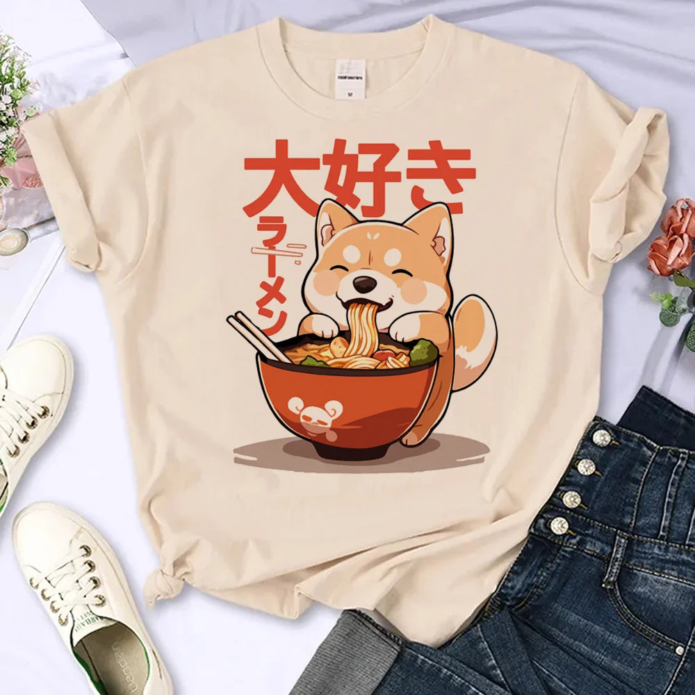Kawaii Shiba Inu Women's Anime Tee 🐶💖 | Cute Casual Designer Top for All Seasons