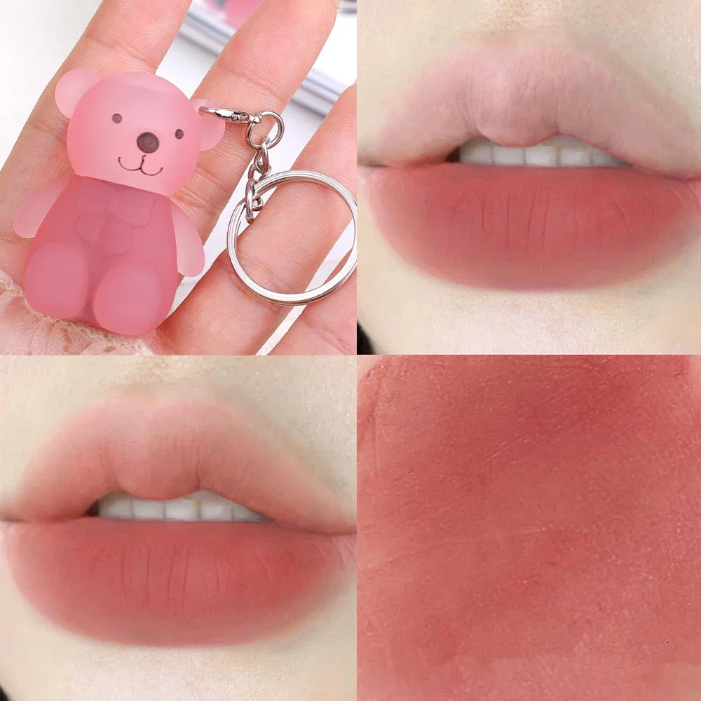 ✨ Adorable Bear Keychain Lip Mud - 12 Fun Colors! 💄 Matte & Waterproof Velvet Lipstick for All Skin Types 🌈 Long-Lasting Lips Makeup! 🐻