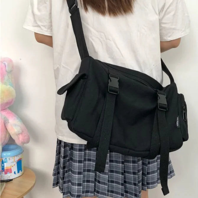 Kawaii Harajuku Canvas Crossbody Bag 🎒✨ - Stylish & Spacious Messenger for Trendy Students! 🌈💖