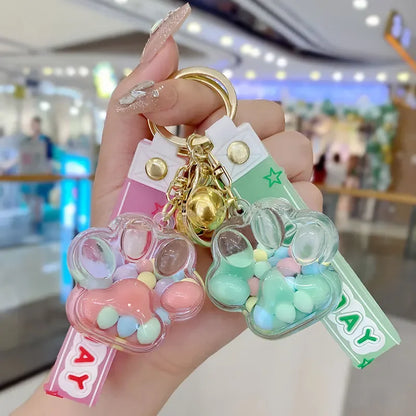 Adorable Cartoon Cat Claw Keychain 🌟✨ Floating Liquid Sand & Couples Pendant for Fun Car & Bag Decor! 🐾❤️ - Pixie Quill