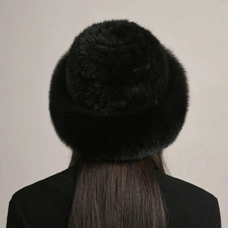 Kawaii Handmade Knitted Mink & Fox Fur Beanie 🎀✨ | Luxury Winter Hat for Stylish Women 🧣❄️