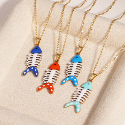 Cute Colorful Enamel Fish Pendant Necklace For Women Waterproof Gold Tone 🐟💖🌊