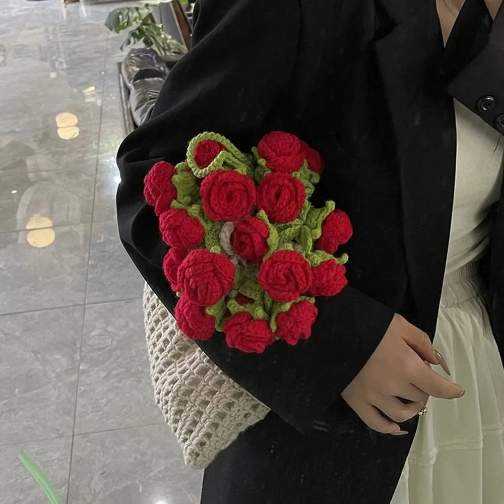 Rose Crochet Handbag Cute Spring Knitted Shoulder Bag Floral Bloom 🌸💖