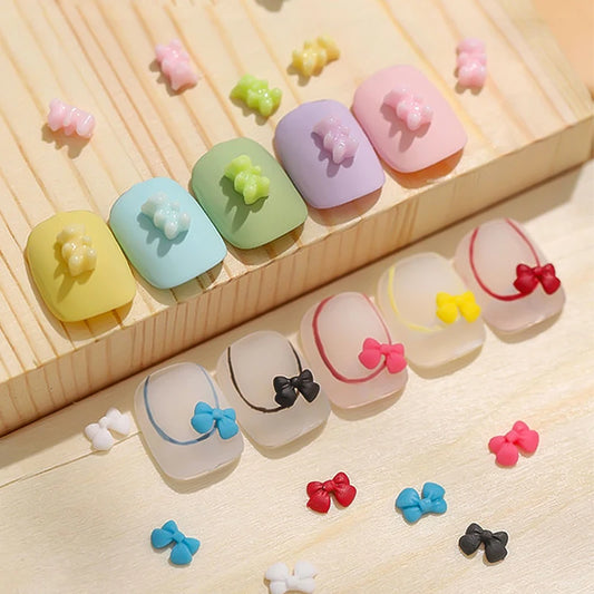 Cute Kawaii 3D Bear Bow Nail Art Charms ✨🎀 - 30pcs Macaron Matte Resin Decorations for DIY Nail Designs! 💅🐻