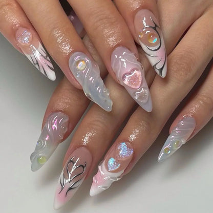 Kawaii Strawberry Bear Nail Art Set 🍓🐻 | 24 Adorable False Nails for Women & Girls ✨