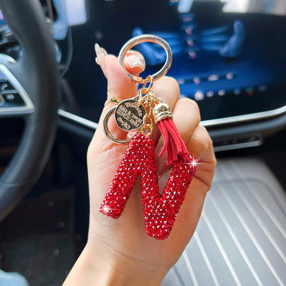 Red English Letter Car Keychain With Diamond Bag Pendant 🗝️💎✨
