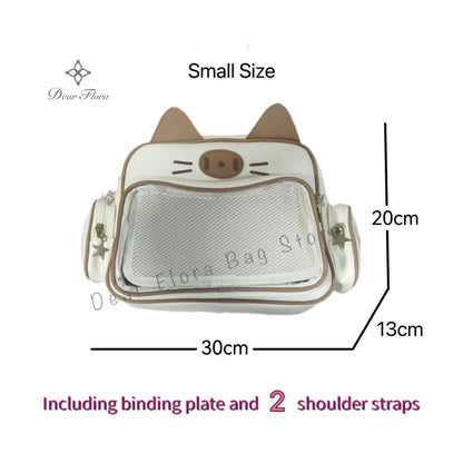 Y2K Korean Japan Kawaii Cat Ita Bag PU Cute Girls Transparent Pocket Aesthetic Shoulder Crossbody Bags Women's Fashion Backpacks