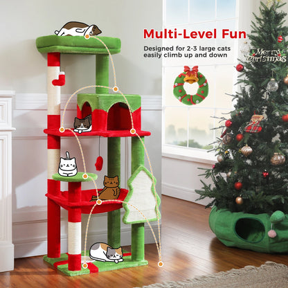 Christmas Cat Tree Tower For Indoor Cats 🎄🐾 Four Levels With Hammock Cozy Condo