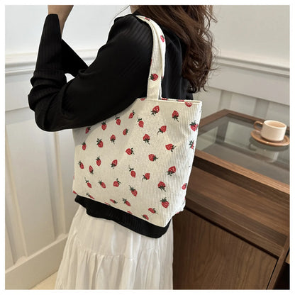 🍓 Cute Corduroy Strawberry Shoulder Bag 🍓 - Fun & Versatile Tote for Every Adventure! 🌟✨ - Pixie Quill